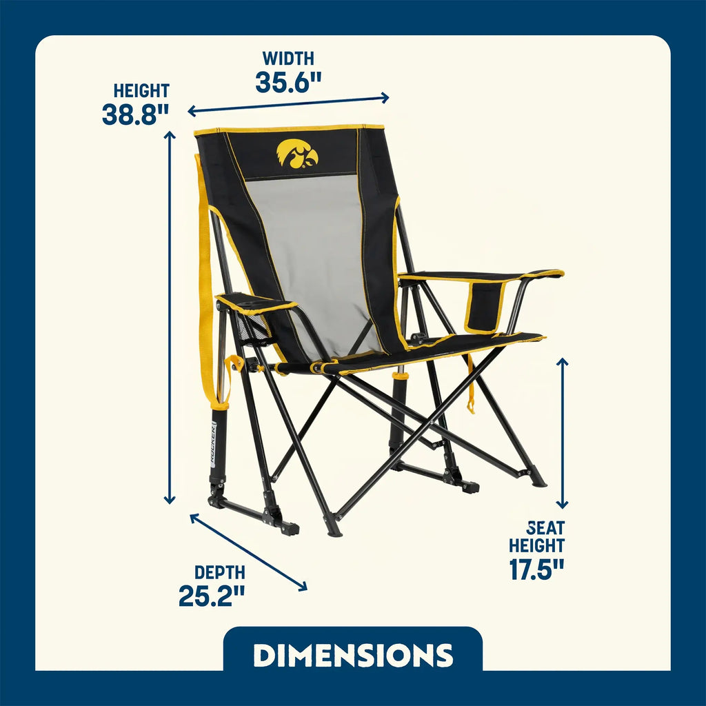 Premium All-Weather College Comfort Pro Rocker - Iowa Hawkeyes - Choice 249 - Heavy-Duty Kickback Rocker with Beverage Holder Detail