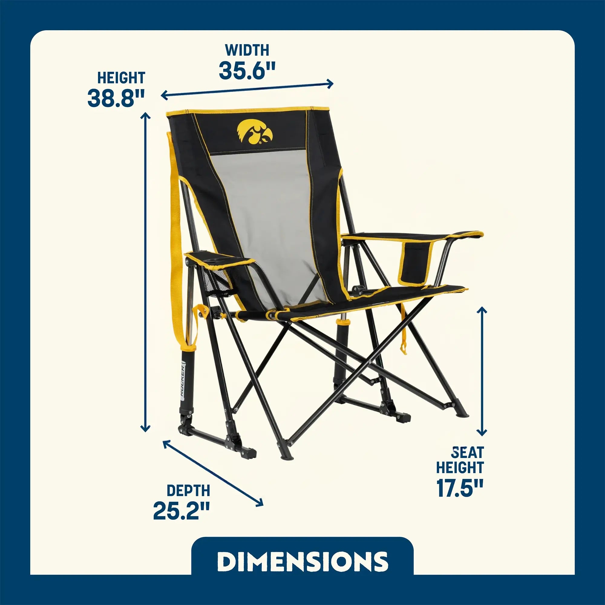 Premium All-Weather College Comfort Pro Rocker - Iowa Hawkeyes - Choice 249 - Heavy-Duty Kickback Rocker with Beverage Holder Detail