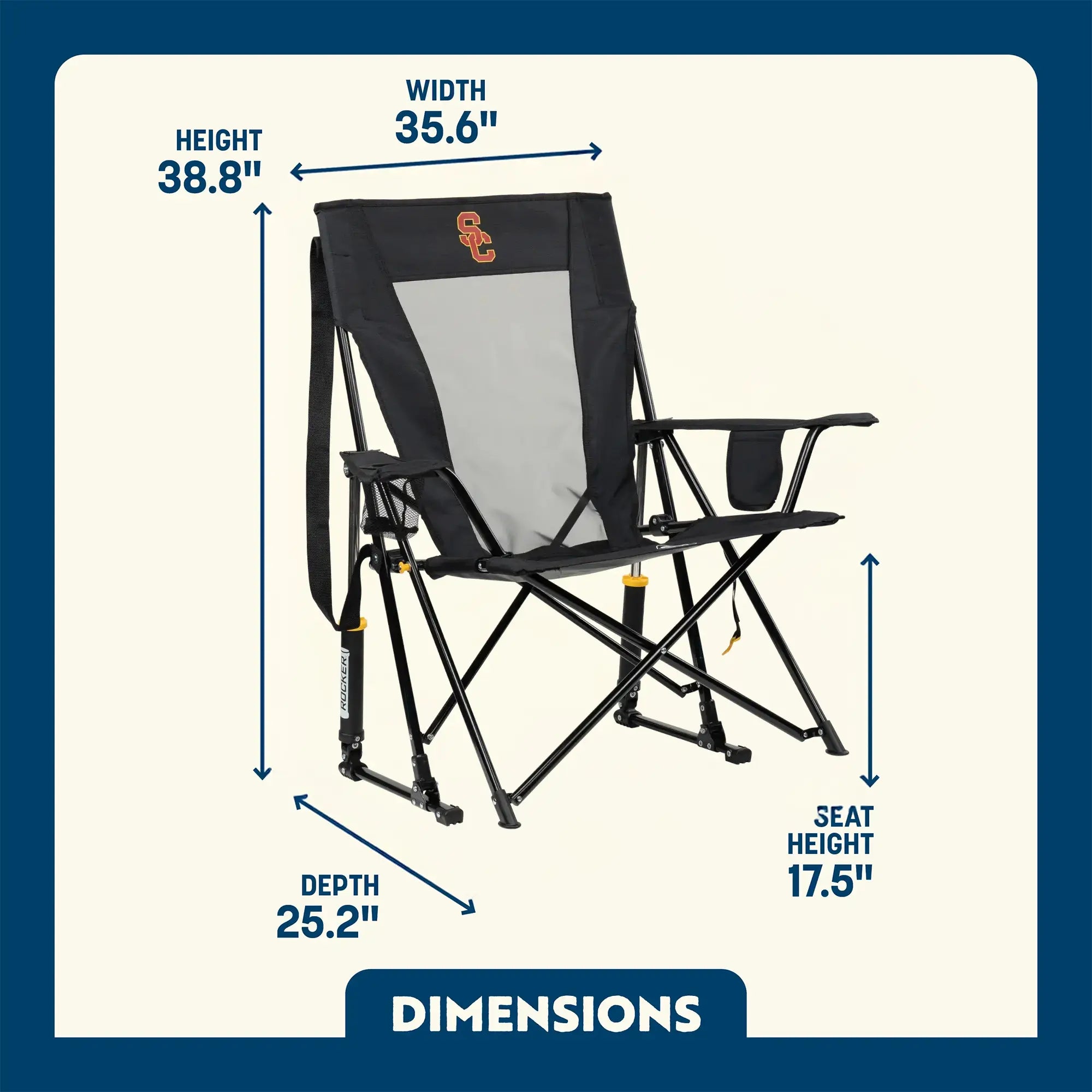 Patented Spring-Action College Comfort Pro Rocker - USC Trojans - Choice 856 - RoadTrip Rocker Smooth Motion Camp Chair Detail
