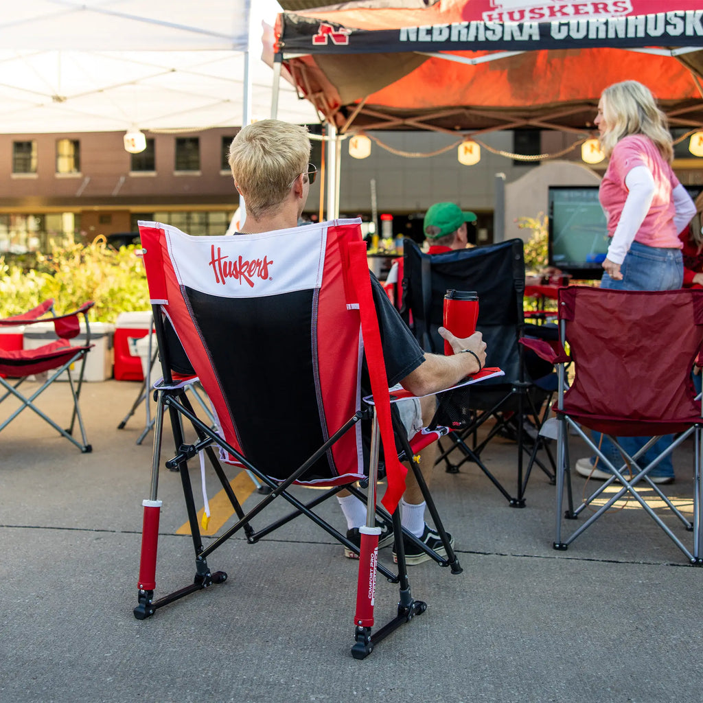 Premium All-Weather College Comfort Pro Rocker - Nebraska Cornhuskers - Choice 161 - RoadTrip Rocker Smooth Motion Camp Chair Detail
