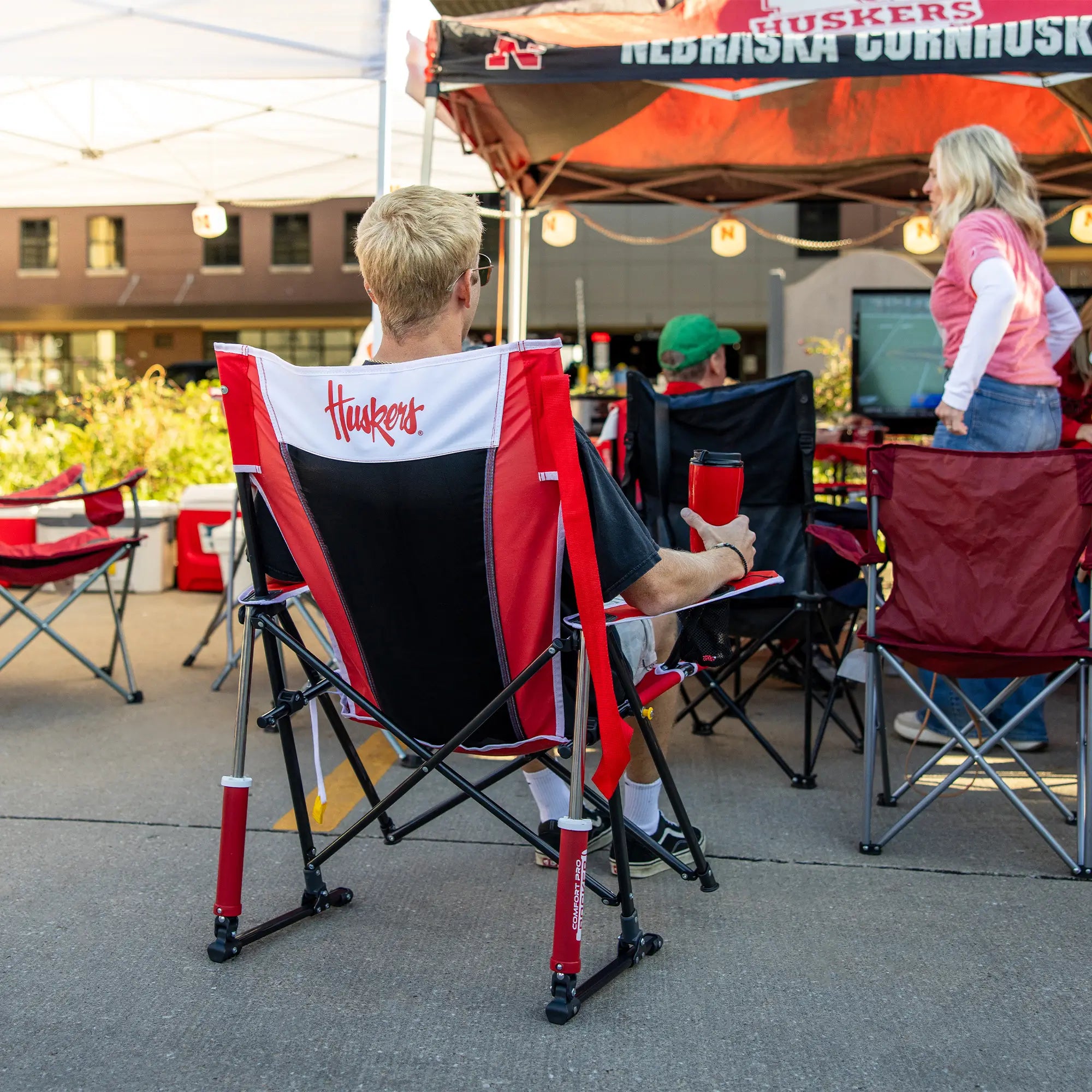 Premium All-Weather College Comfort Pro Rocker - Nebraska Cornhuskers - Choice 161 - RoadTrip Rocker Smooth Motion Camp Chair Detail