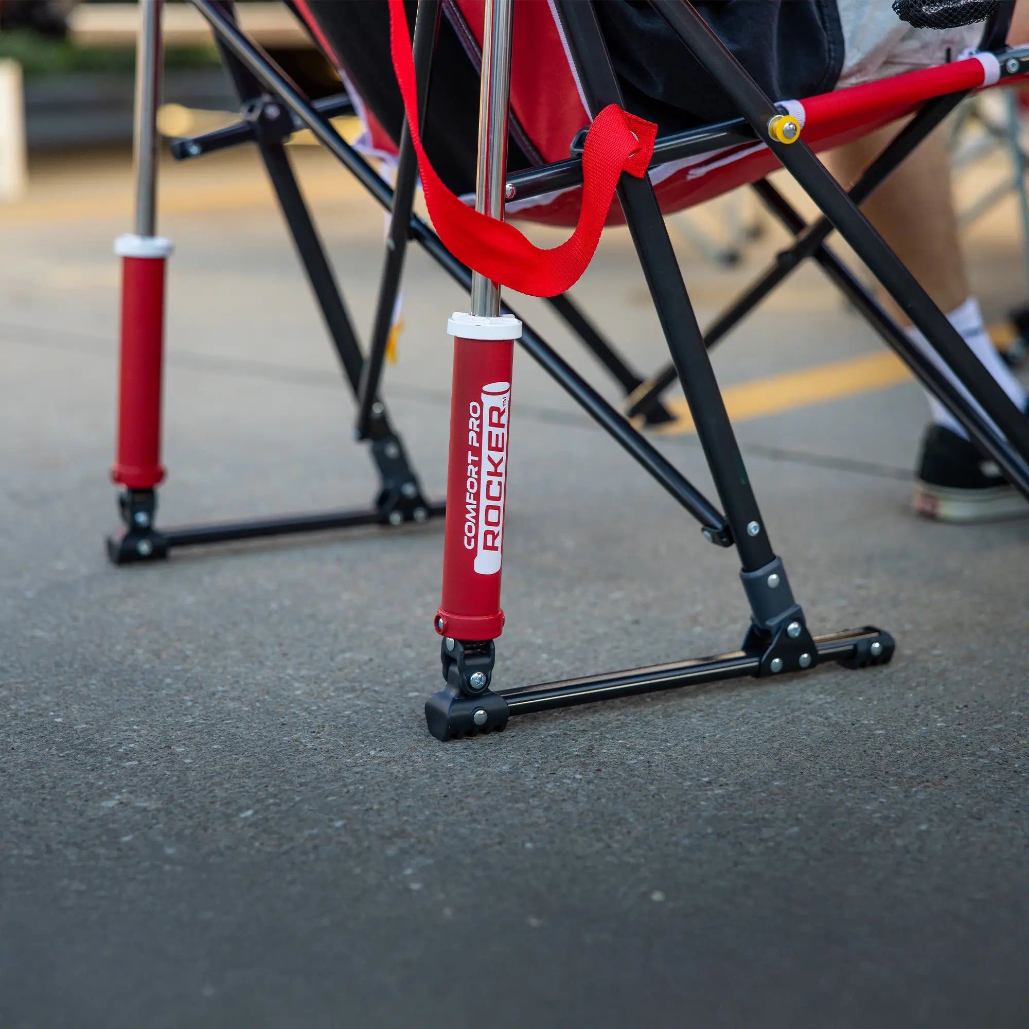 Premium All-Weather College Comfort Pro Rocker - Nebraska Cornhuskers - Choice 161 - RoadTrip Rocker Smooth Motion Camp Chair Detail