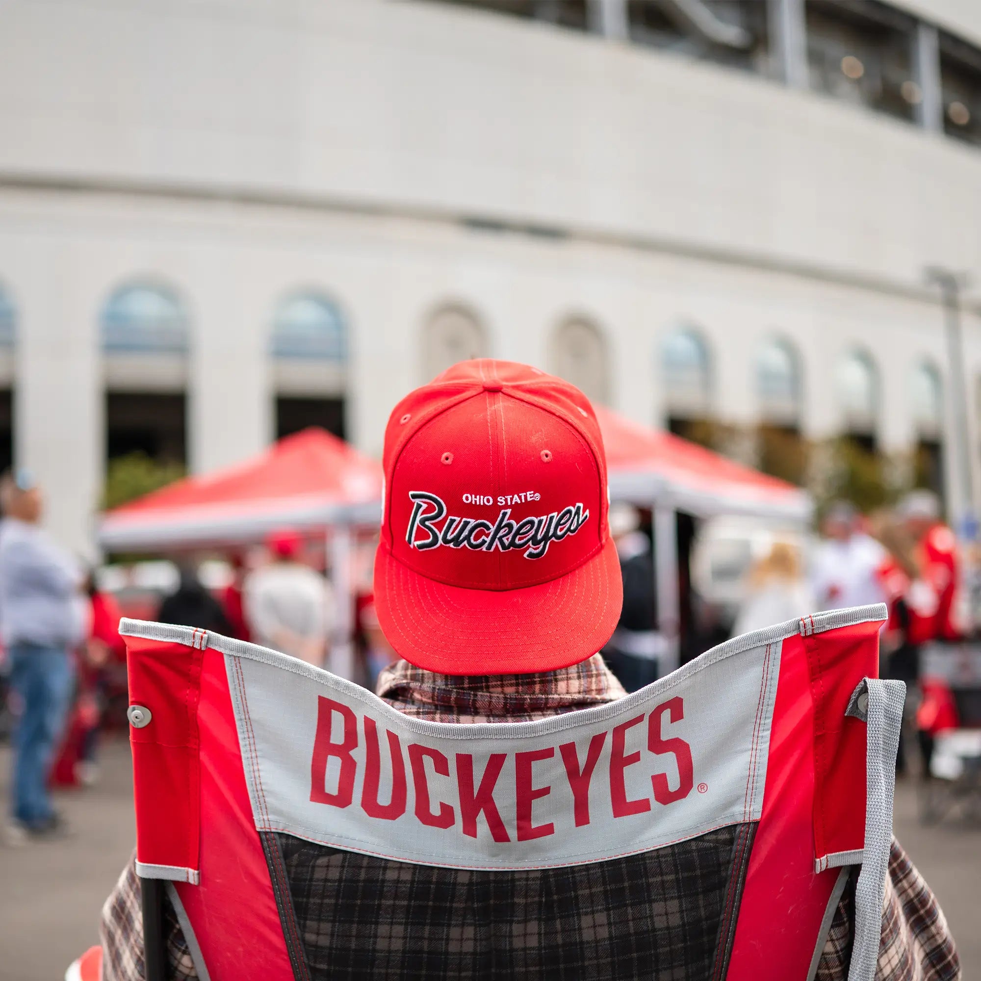 Premium All-Weather College Comfort Pro Rocker - Ohio State Buckeyes - Choice 676 - Heavy-Duty Kickback Rocker with Beverage Holder Detail