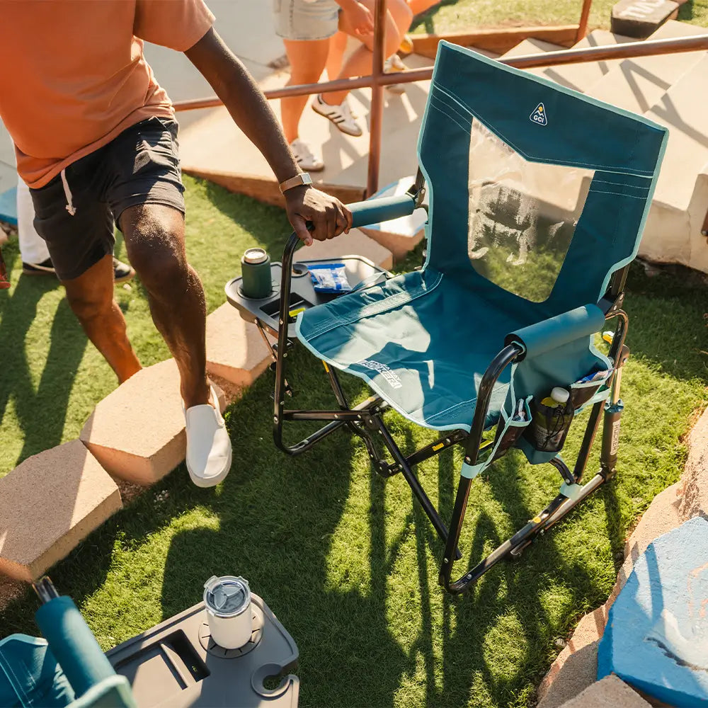 Heavy-Duty Freestyle Stowaway Rocker with Side Table - Choice 253 - Freestyle Rocker Portable Outdoor Folding Chair Detail