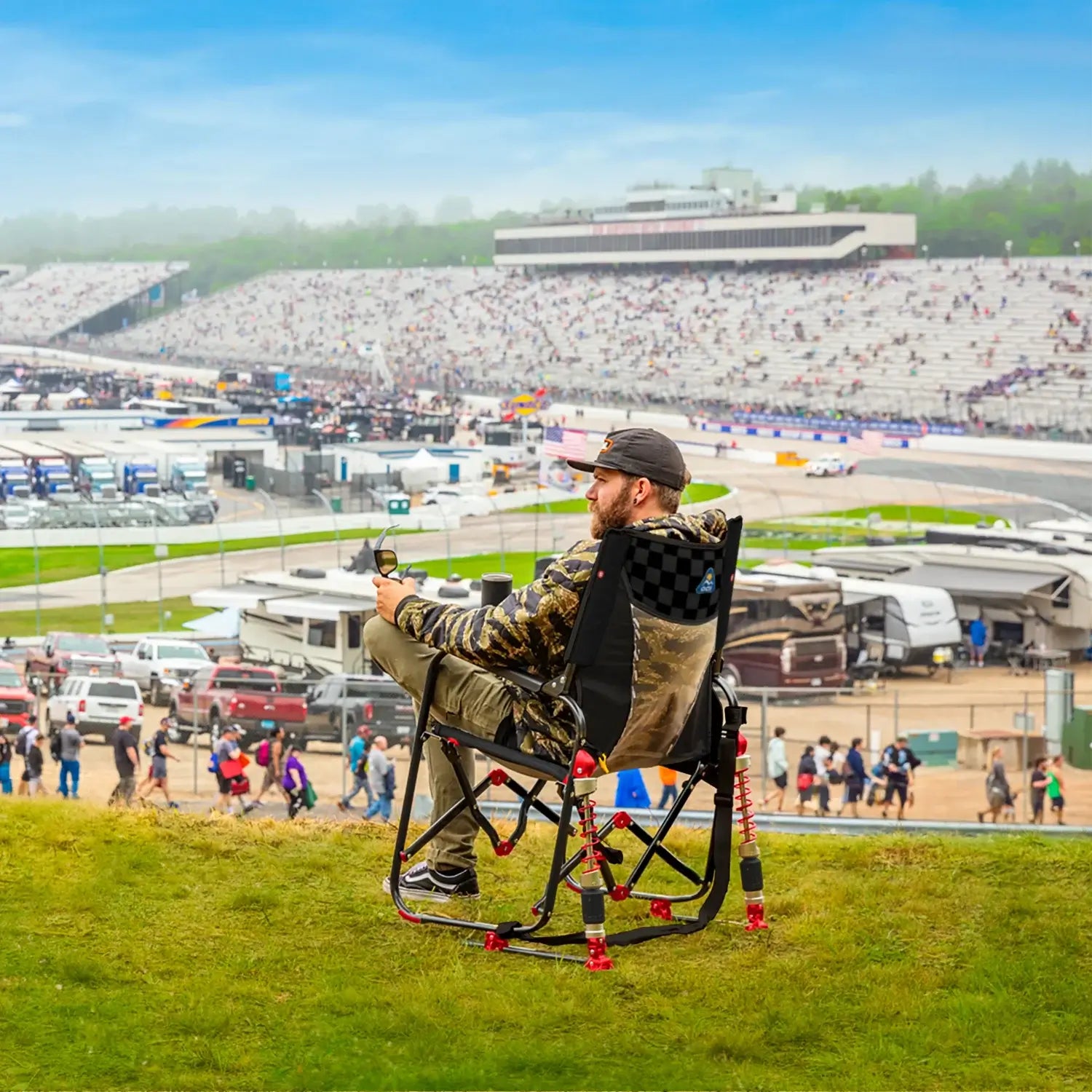 Patented Spring-Action Adjustable Rocker - NASCAR - Choice 899 - Heavy-Duty Kickback Rocker with Beverage Holder Detail
