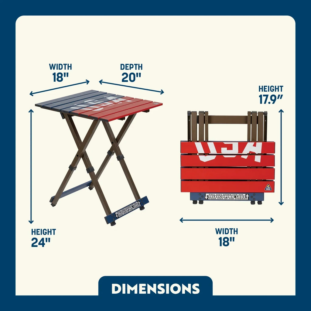 Portable Staging Compact Camp Table 20 - USA Anniversary Deluxe - Choice 757 - Slim-Fold Outdoor Cook Station with Storage Shelves Detail