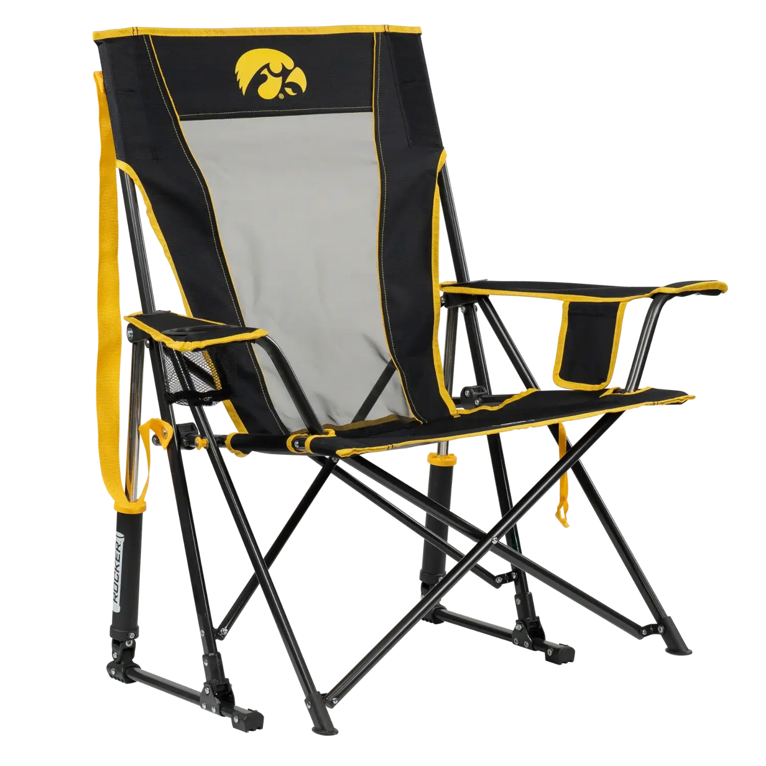 Premium All-Weather College Comfort Pro Rocker - Iowa Hawkeyes - Choice 249 - Heavy-Duty Kickback Rocker with Beverage Holder - Default Title