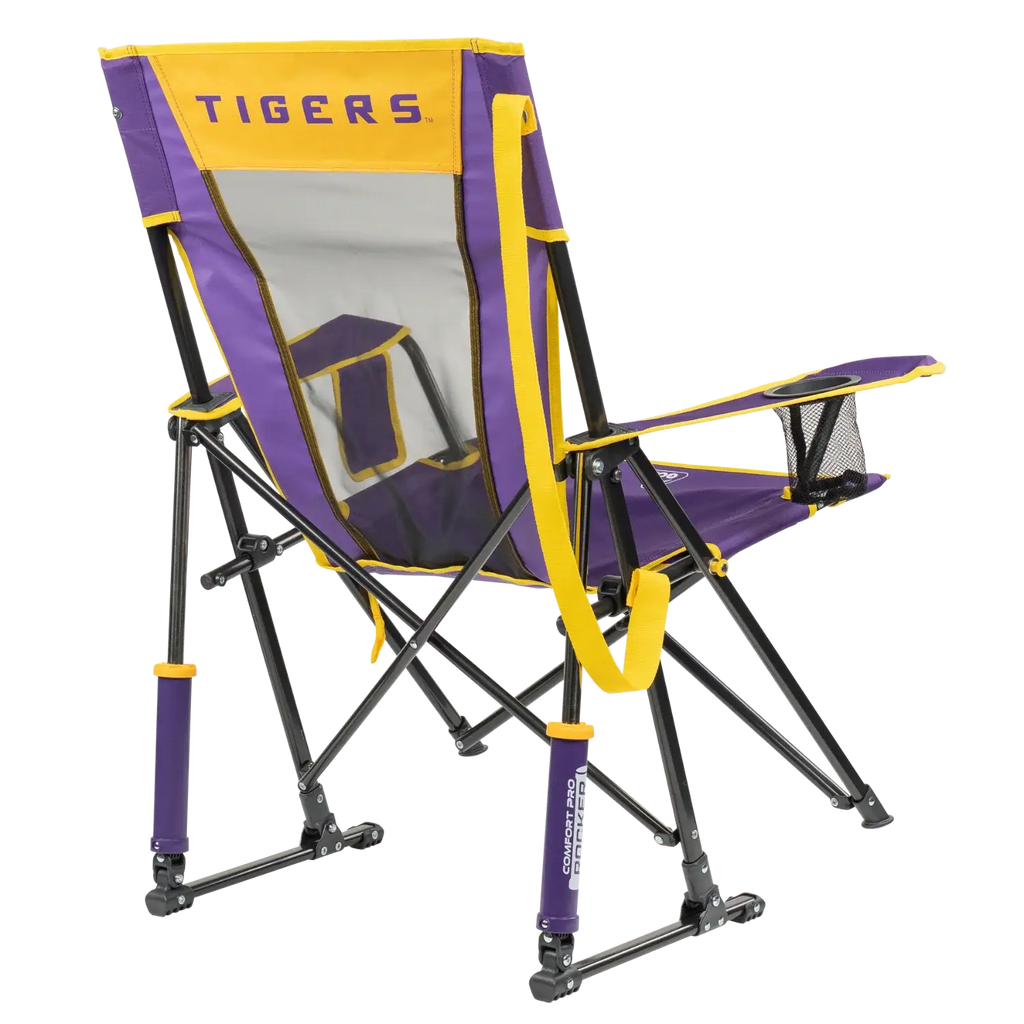 Premium All-Weather College Comfort Pro Rocker - LSU Tigers - Choice 880 - RoadTrip Rocker Smooth Motion Camp Chair Detail