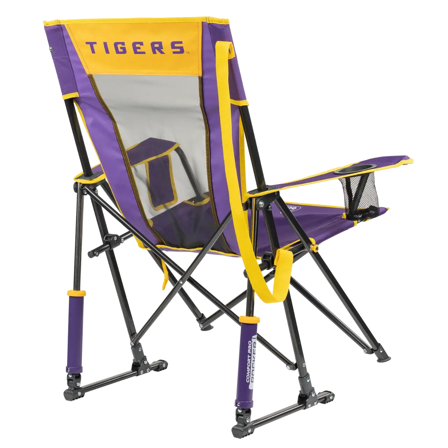 Premium All-Weather College Comfort Pro Rocker - LSU Tigers - Choice 880 - RoadTrip Rocker Smooth Motion Camp Chair Detail