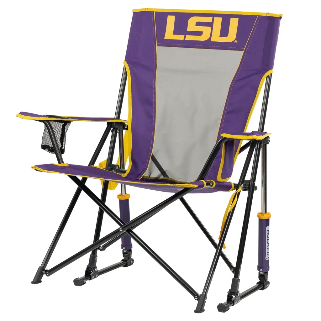 Premium All-Weather College Comfort Pro Rocker - LSU Tigers - Choice 880 - RoadTrip Rocker Smooth Motion Camp Chair Detail