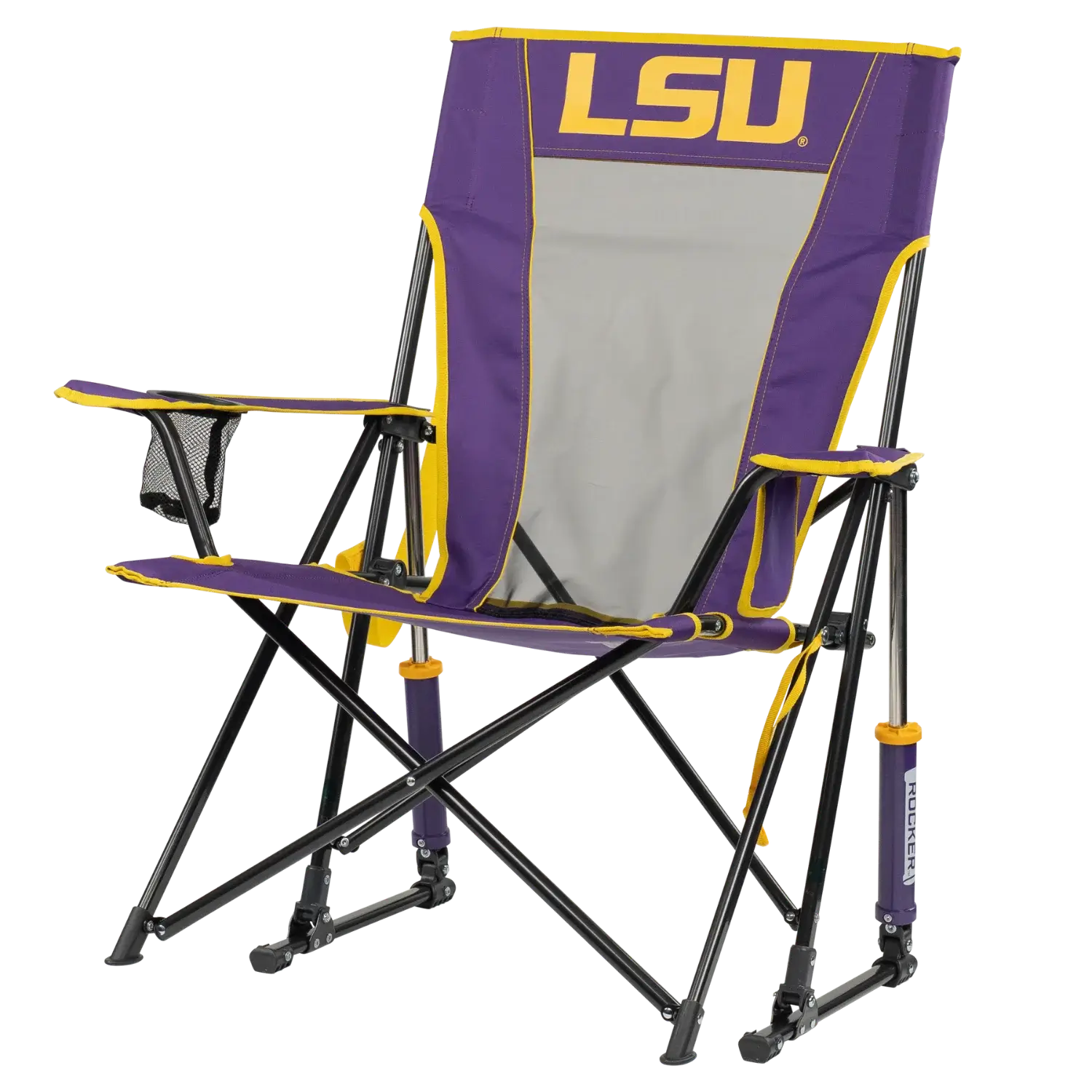 Premium All-Weather College Comfort Pro Rocker - LSU Tigers - Choice 880 - RoadTrip Rocker Smooth Motion Camp Chair Detail