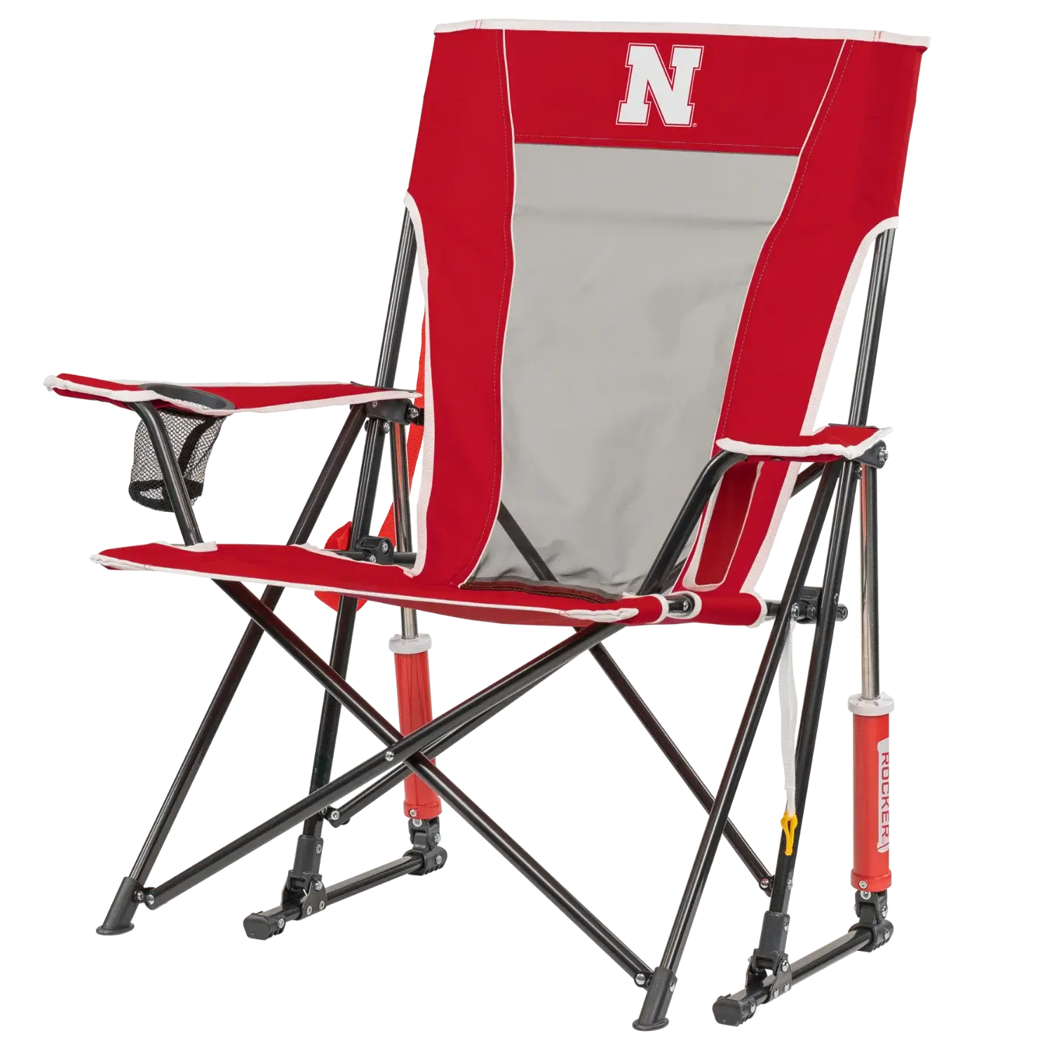 Premium All-Weather College Comfort Pro Rocker - Nebraska Cornhuskers - Choice 161 - RoadTrip Rocker Smooth Motion Camp Chair Detail