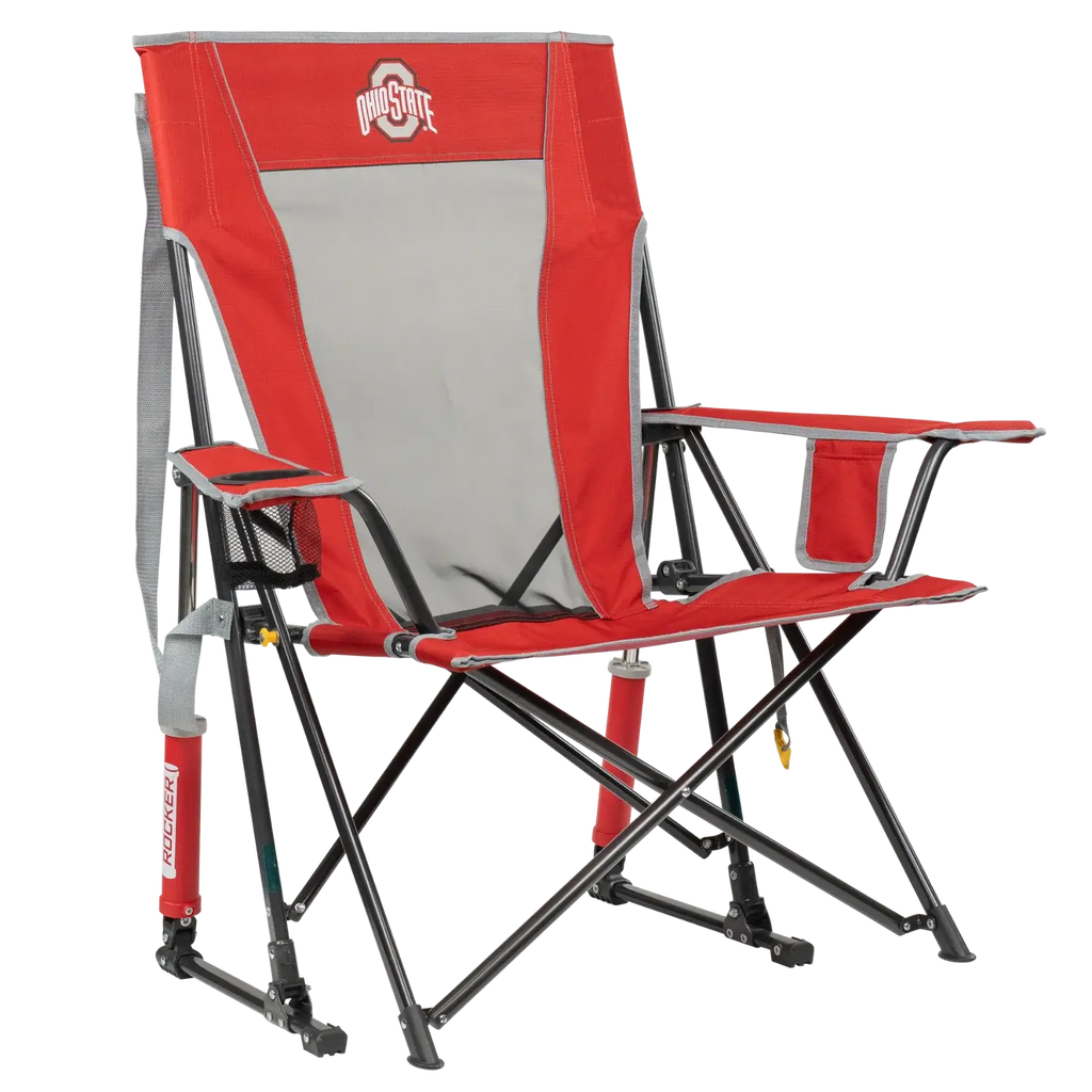 Premium All-Weather College Comfort Pro Rocker - Ohio State Buckeyes - Choice 676 - Heavy-Duty Kickback Rocker with Beverage Holder - Default Title