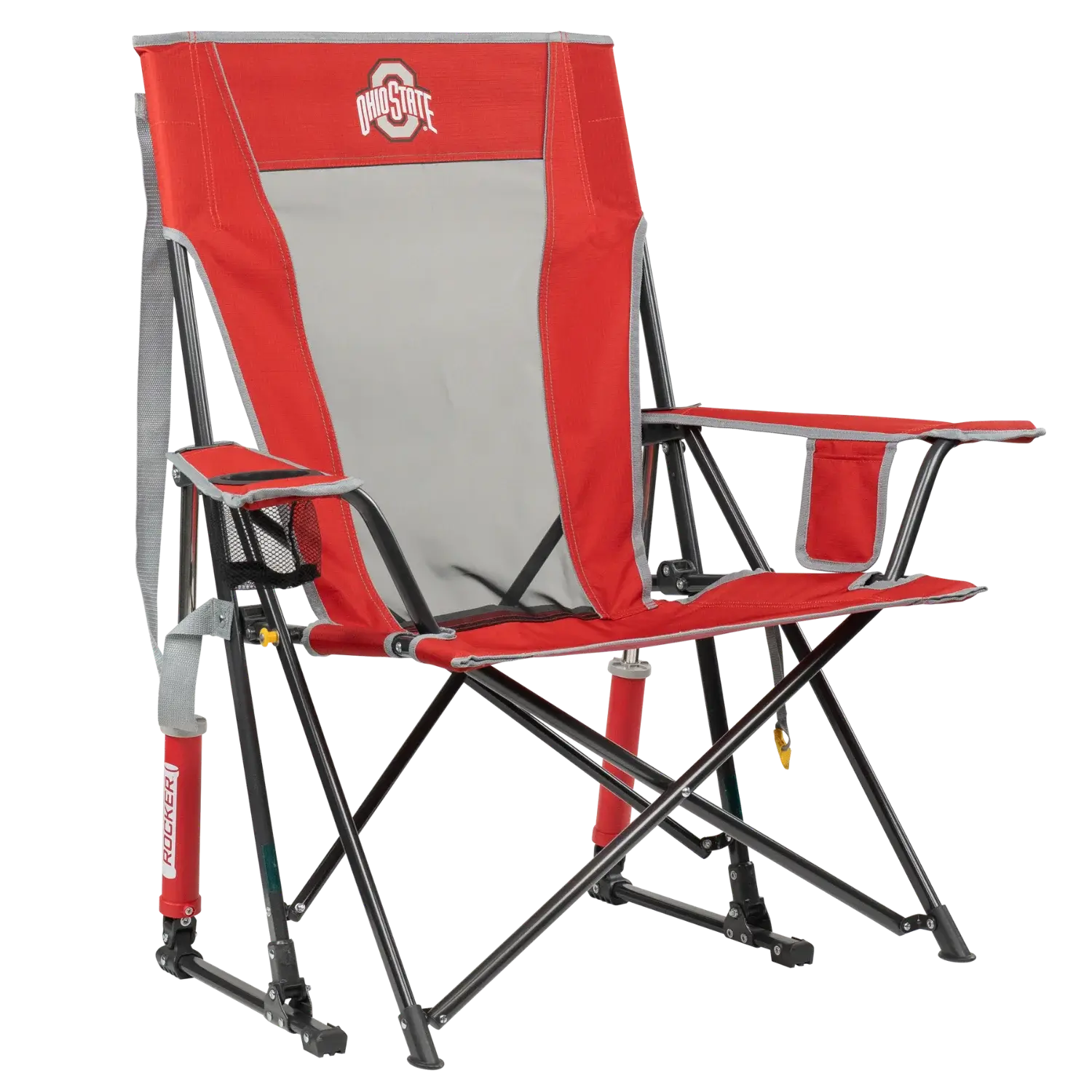 Premium All-Weather College Comfort Pro Rocker - Ohio State Buckeyes - Choice 676 - Heavy-Duty Kickback Rocker with Beverage Holder - Default Title
