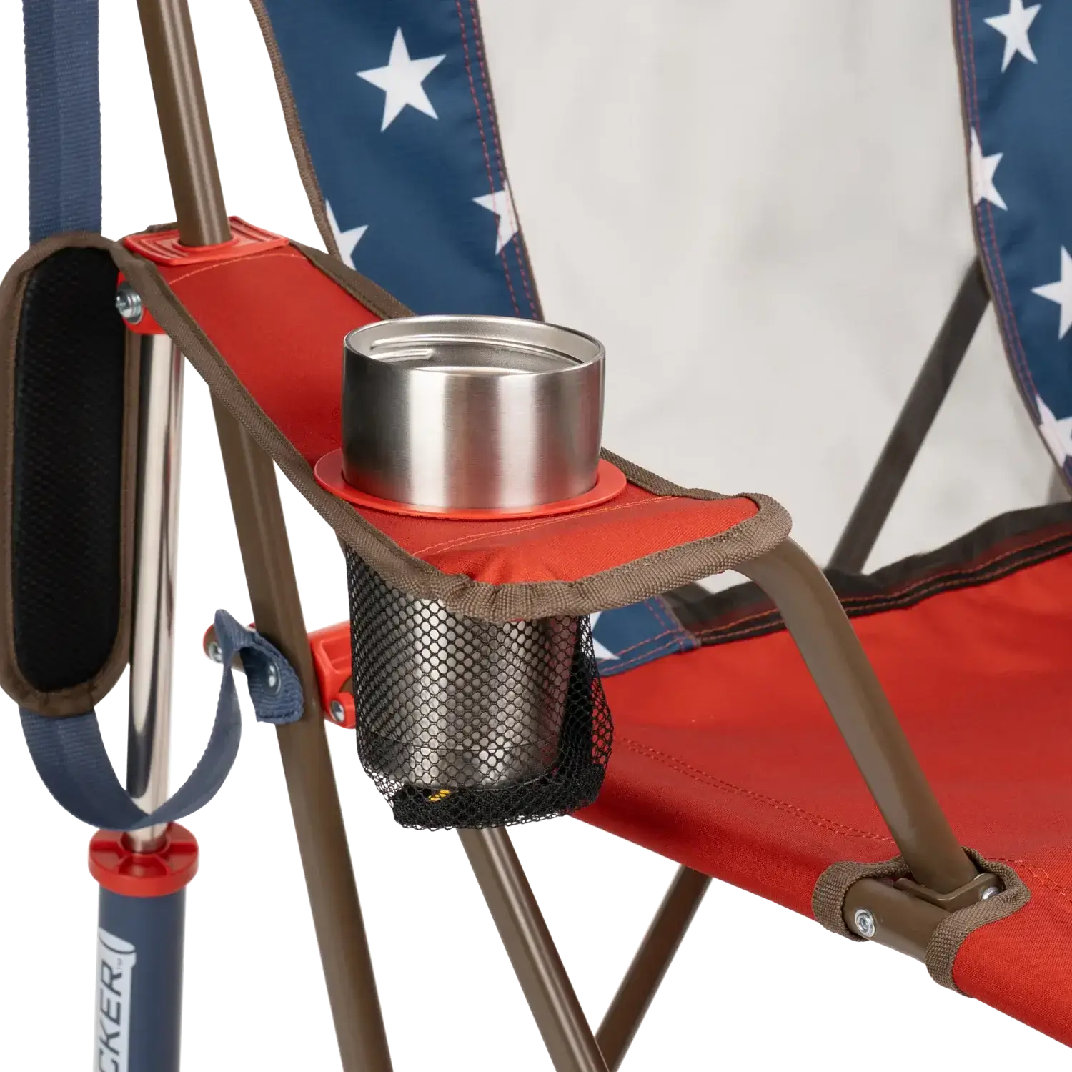 Patented Spring-Action Comfort Pro Rocker - USA Anniversary Deluxe - Choice 424 - Heavy-Duty Kickback Rocker with Beverage Holder Detail