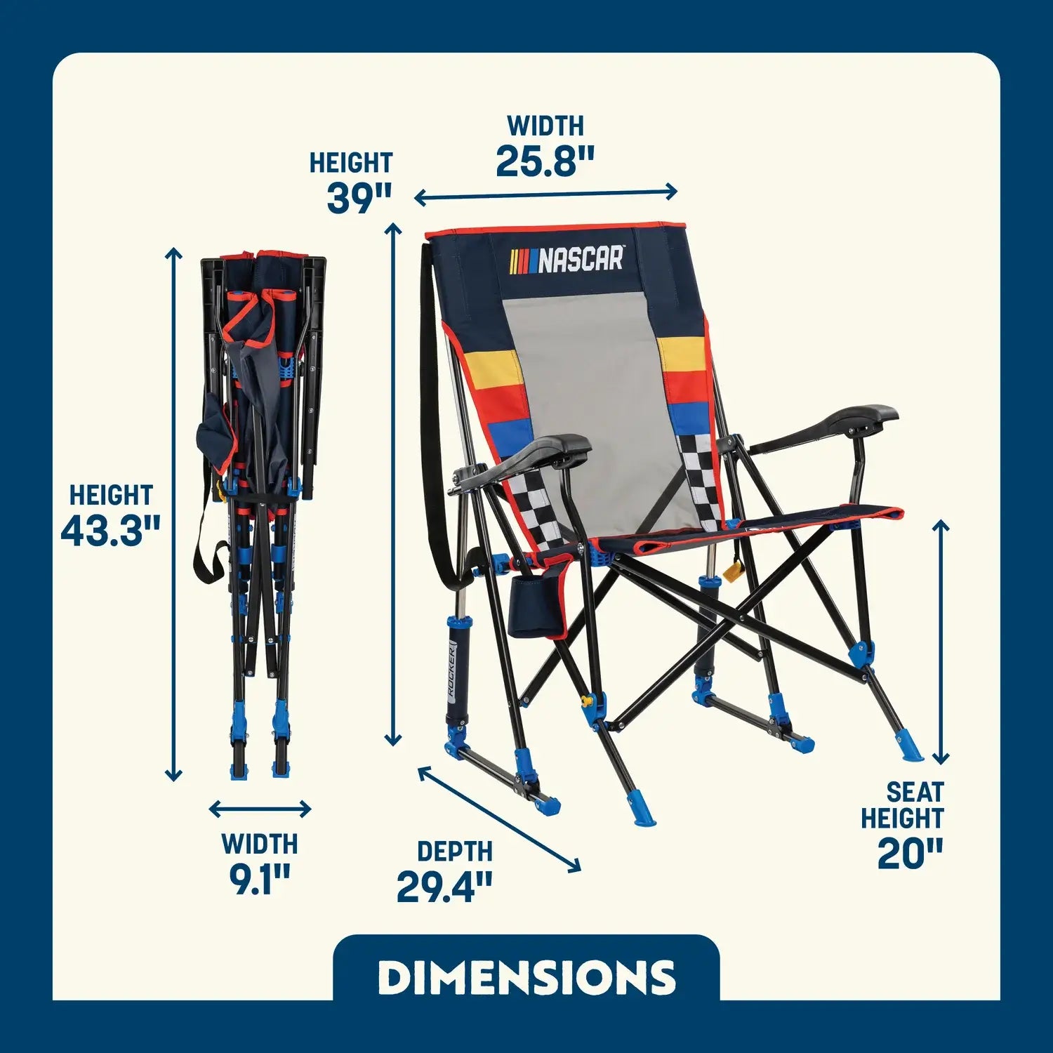 Smooth Motion RoadTrip Rocker - NASCAR For Him - Choice 453 - Freestyle Rocker Portable Outdoor Folding Chair Detail