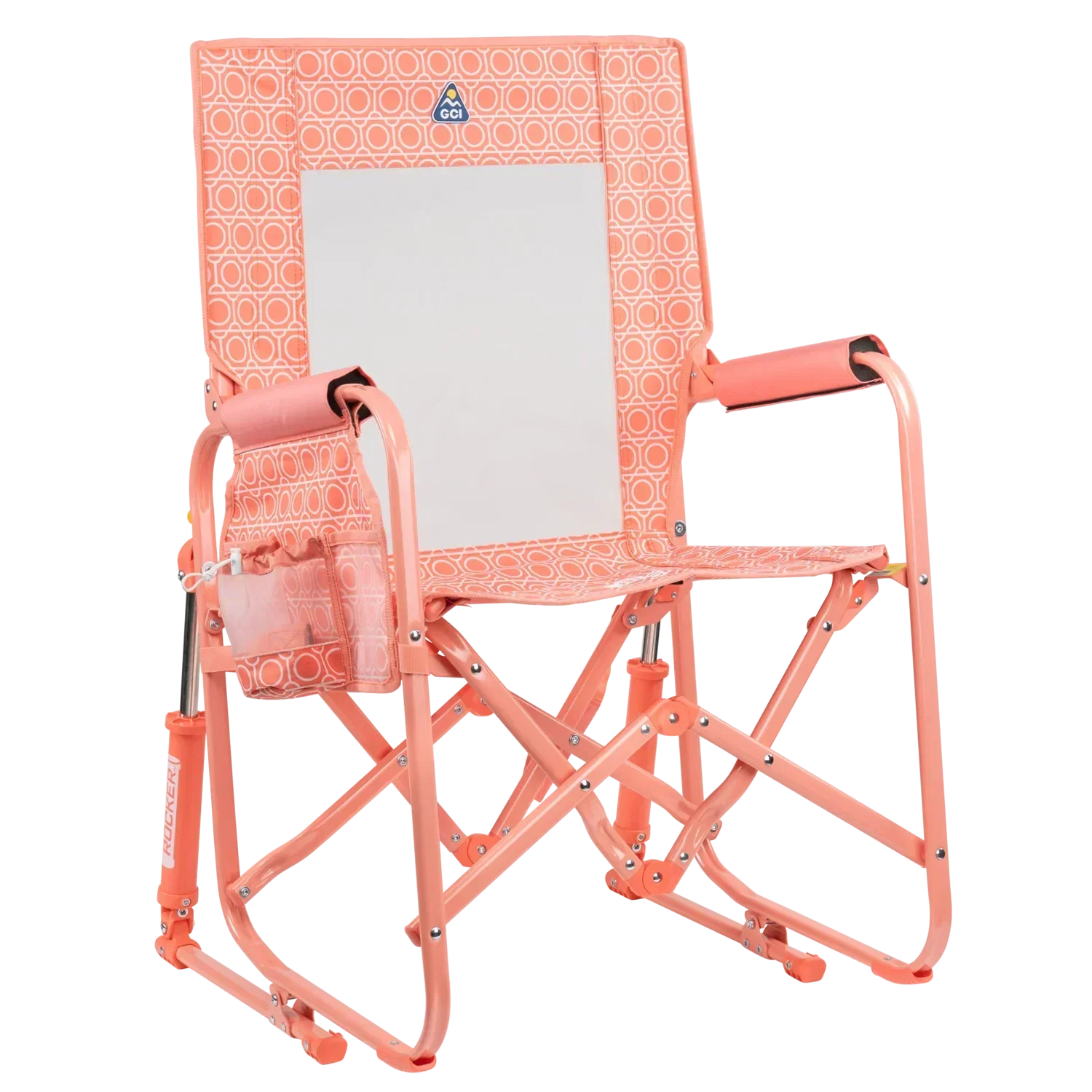 Luxury Camp Stowaway Rocker - Choice 794 - Patented Spring-Action Rocking Chair for Camping - Coral Mosaic