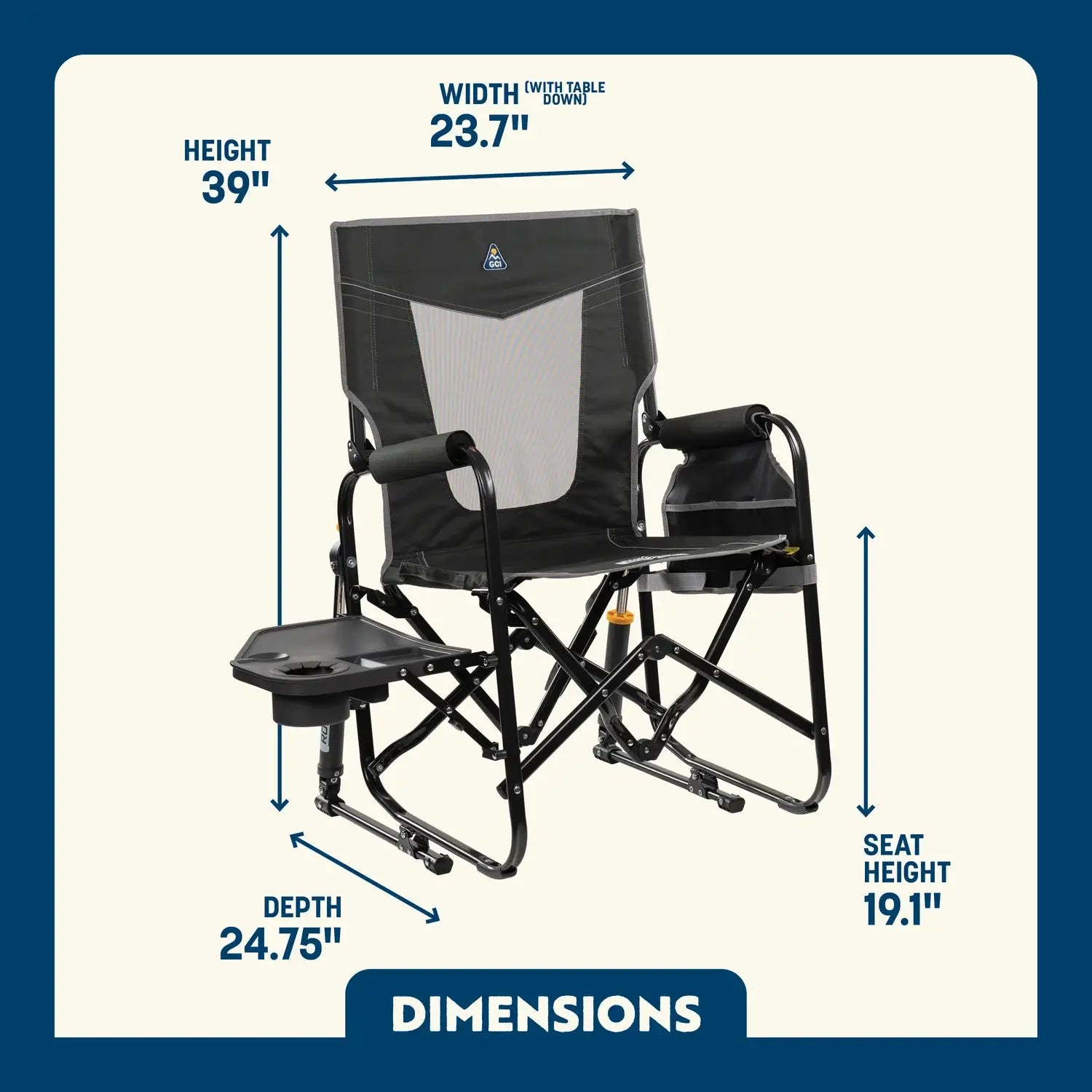 Heavy-Duty Freestyle Stowaway Rocker with Side Table - Choice 253 - Freestyle Rocker Portable Outdoor Folding Chair Detail