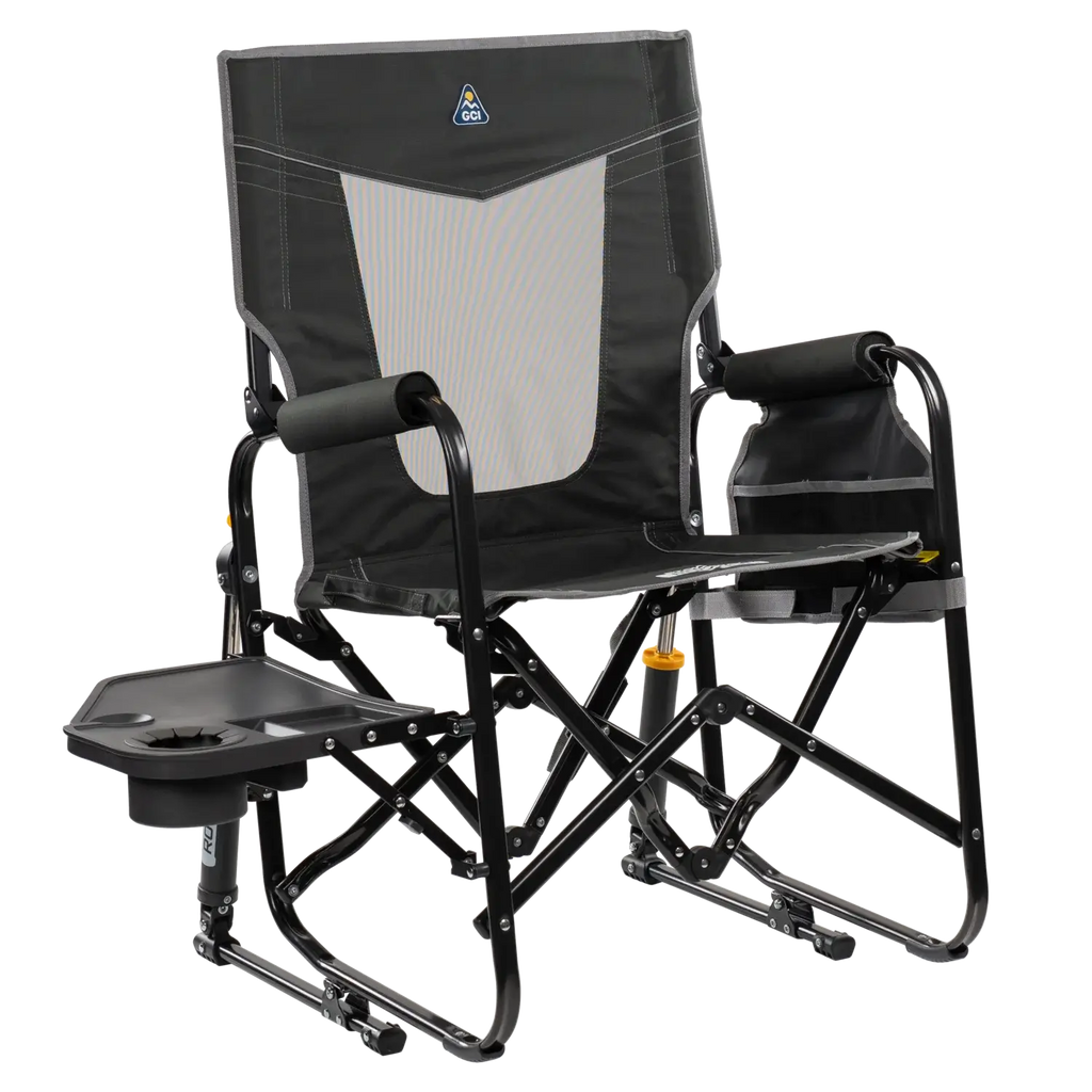 Heavy-Duty Freestyle Stowaway Rocker with Side Table - Choice 253 - Freestyle Rocker Portable Outdoor Folding Chair - Dark Charcoal