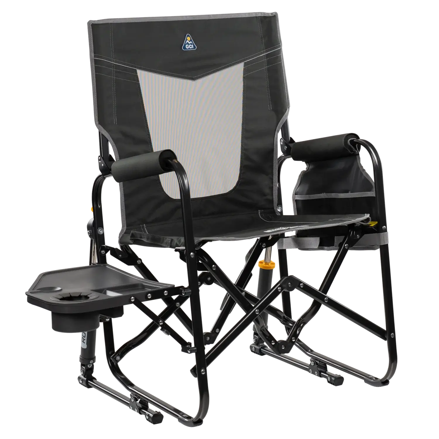 Heavy-Duty Freestyle Stowaway Rocker with Side Table - Choice 253 - Freestyle Rocker Portable Outdoor Folding Chair - Dark Charcoal