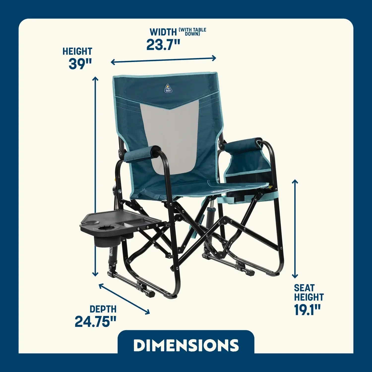 Heavy-Duty Freestyle Stowaway Rocker with Side Table - Choice 253 - Freestyle Rocker Portable Outdoor Folding Chair Detail