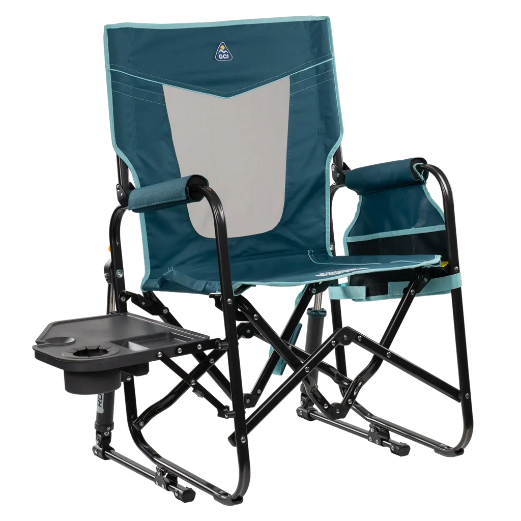 Heavy-Duty Freestyle Stowaway Rocker with Side Table - Choice 253 - Freestyle Rocker Portable Outdoor Folding Chair - Teal