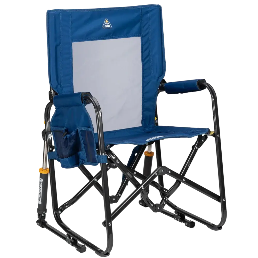 Luxury Camp Stowaway Rocker - Choice 794 - Patented Spring-Action Rocking Chair for Camping - Soft Navy